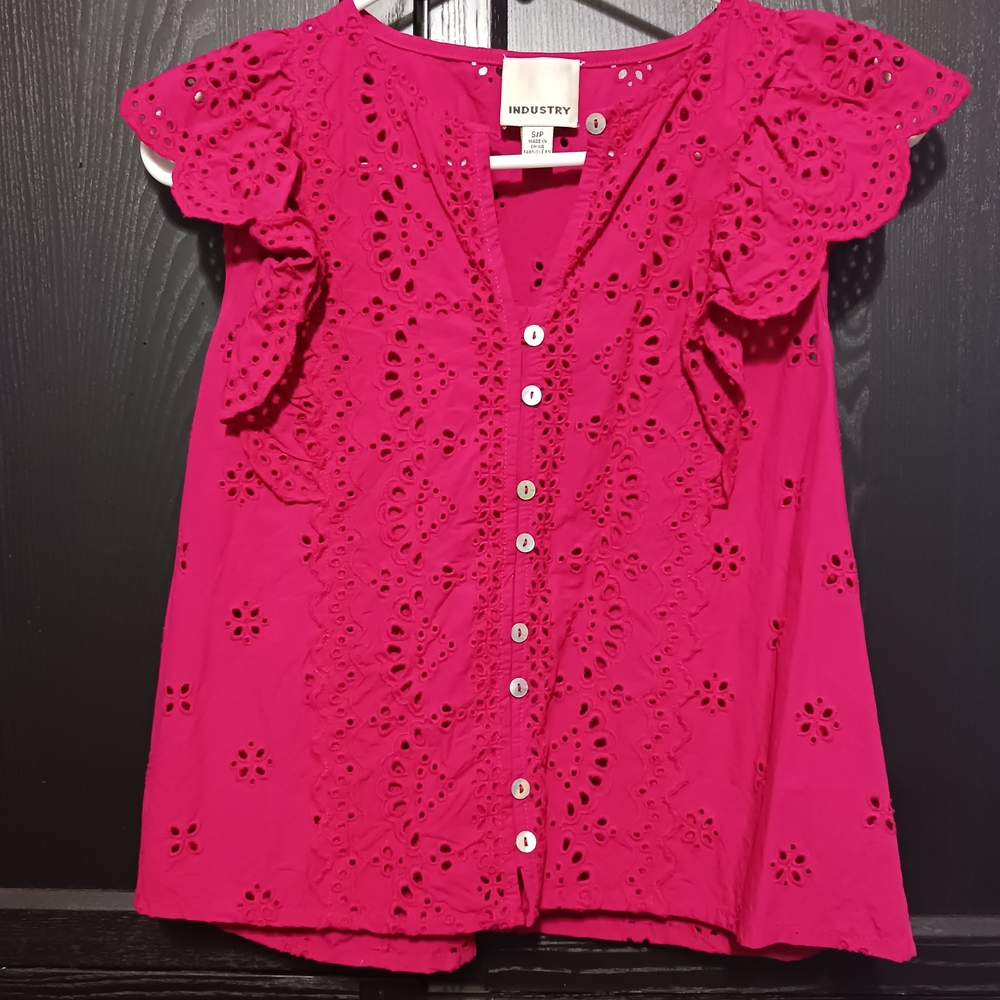 Industry Pink Eyelet Blouse